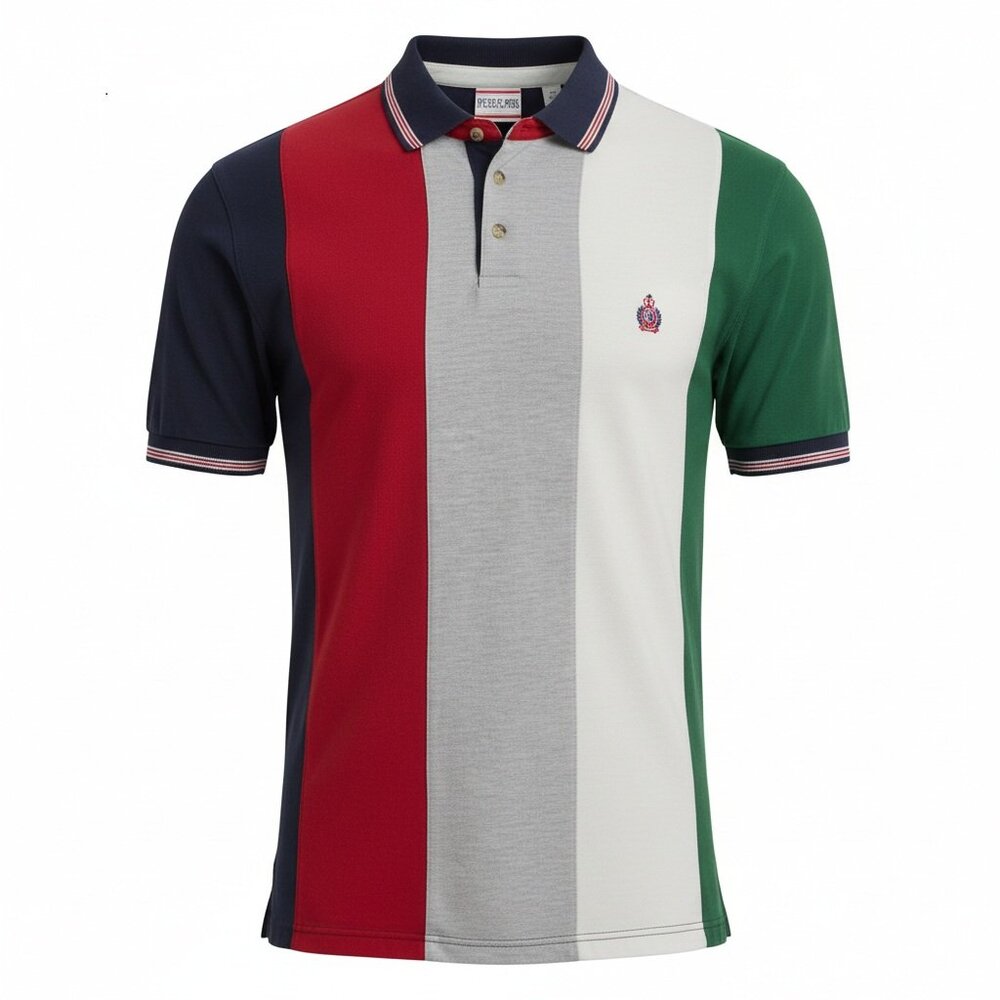 Vintage 90s Bugle Boy Men's XL Polo Shirt Colorblock Golf Crest Cotton